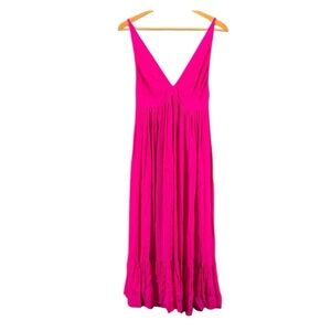 Reiss Marie Textured plunge neck tonal pink midi slip dress with thin straps NWT